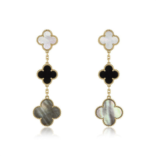[Kincade Jewelrys] BOUCLES D'OREILLES TRÈFLE OR ONYX NACRE 3 MOTIFS 