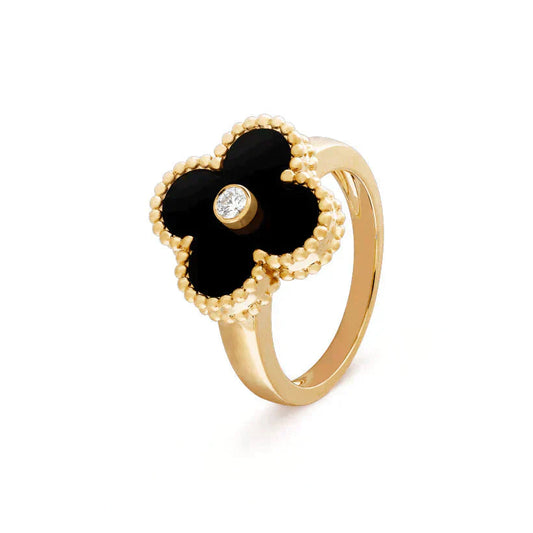 [Kincade Jewelrys] BAGUE TRÈFLE ONYX OR DIAMANT