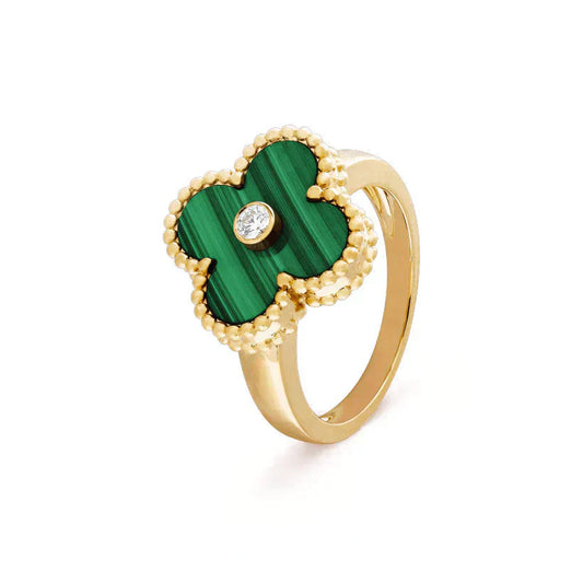 [Kincade Jewelrys] BAGUE TRÈFLE MALACHITE OR DIAMANT